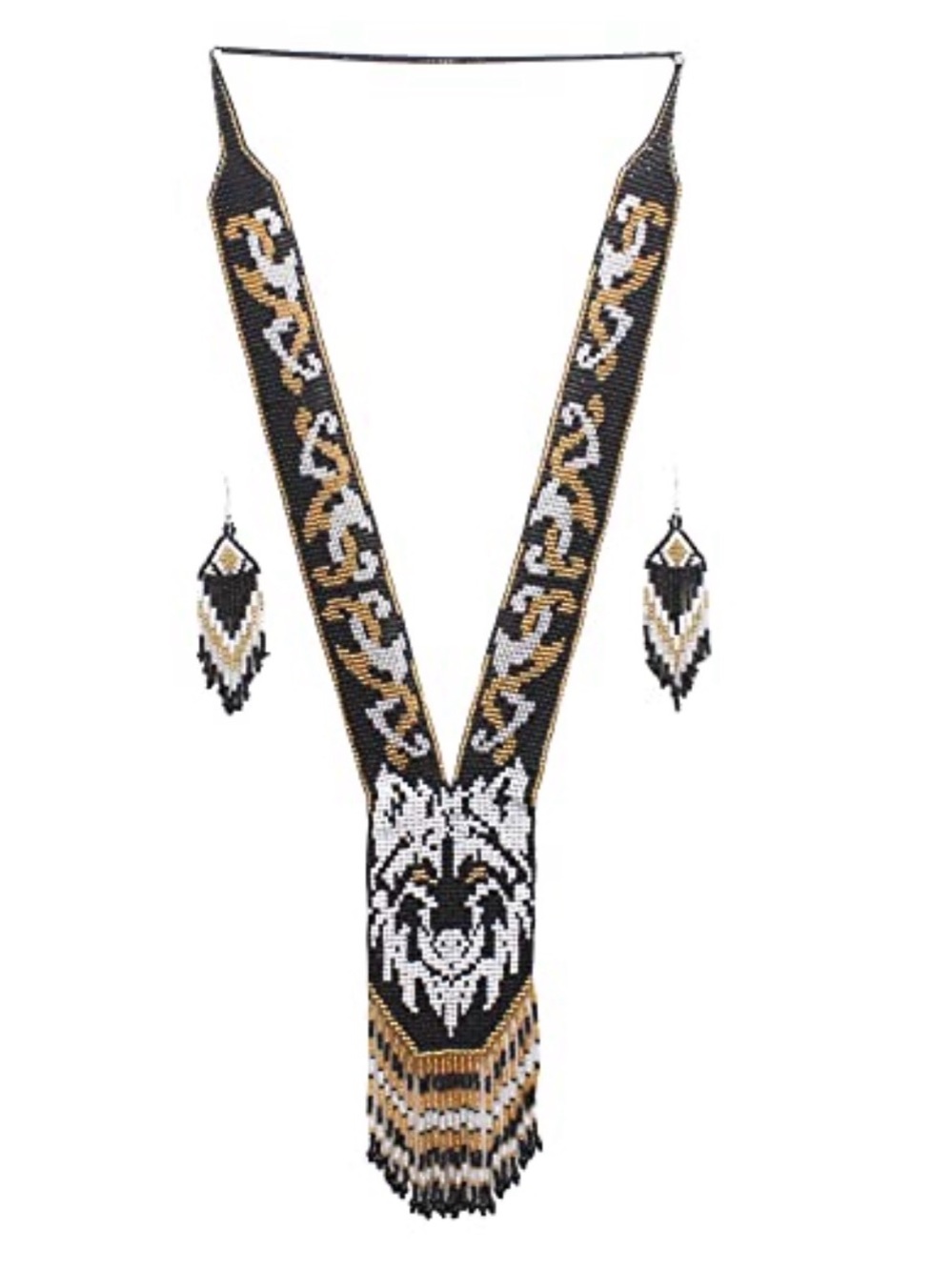 BeadsCorner Native Tribal Style Long Statement Necklace for Women Handmade Wolf